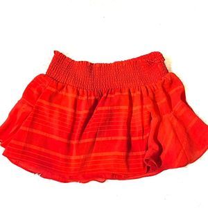 Bebe Women's Red and Orange Skirt Size‎ Small Stripe Ruffle Mini Skirt